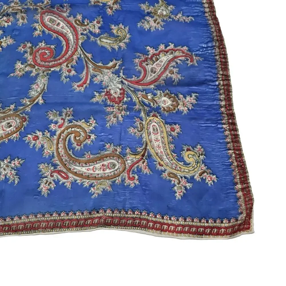 Vintage Silk Scarf Royal Blue Paisley Square Neck Tie Bandana Tapestry Hanging